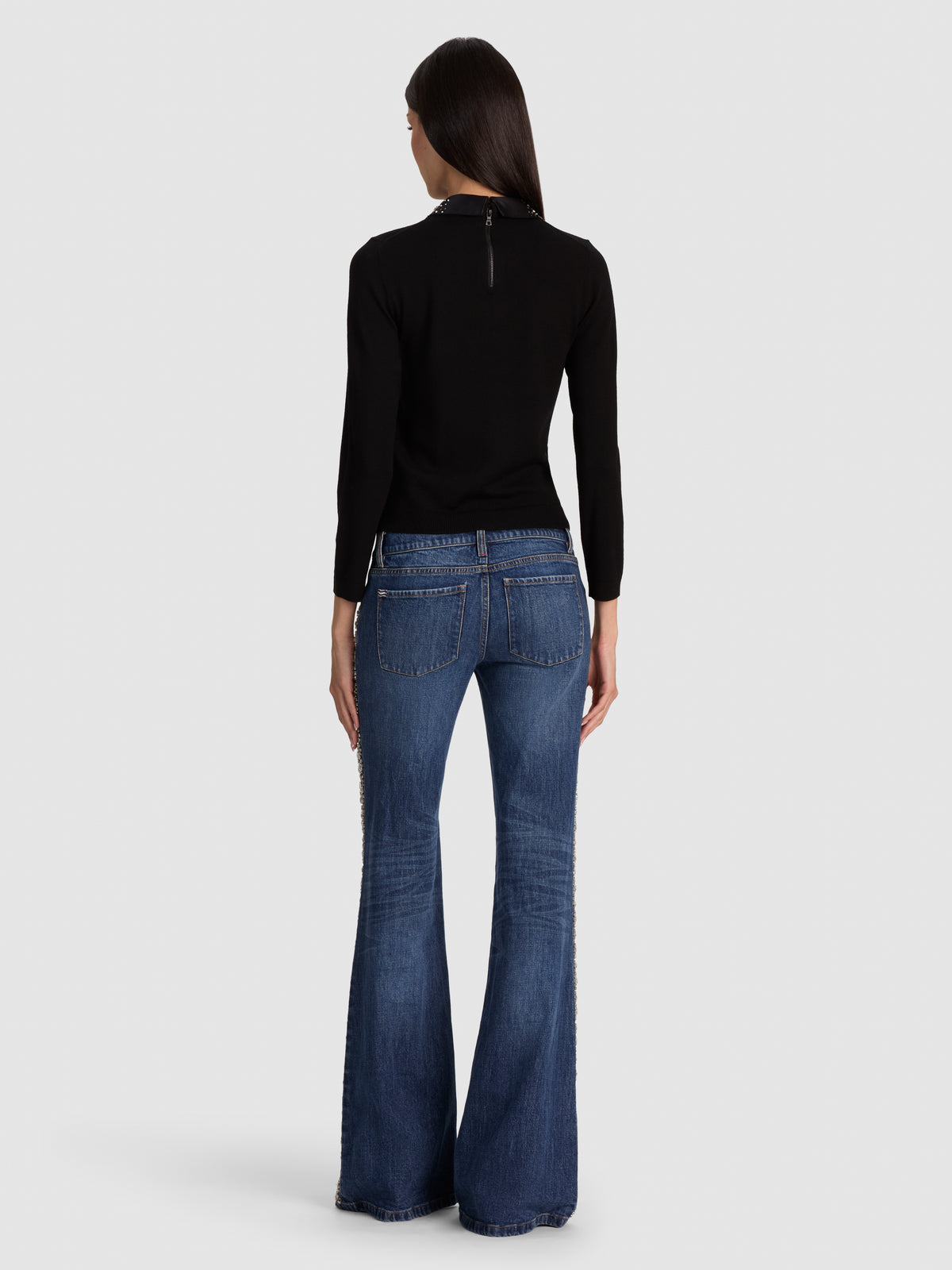 PORLA EMBELLISHED COLLARED SWEATER-BLACK/SILVER-ALICE + OLIVIA