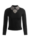 PORLA EMBELLISHED COLLARED SWEATER-BLACK/SILVER-ALICE + OLIVIA