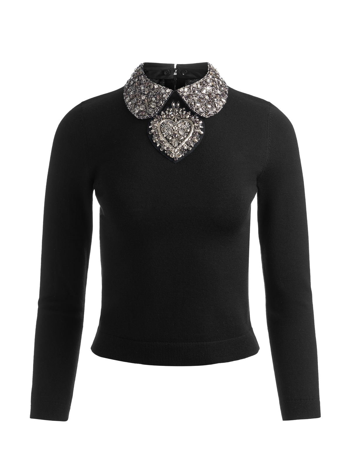 PORLA EMBELLISHED COLLARED SWEATER-BLACK/SILVER-ALICE + OLIVIA
