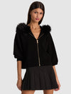 NADYA FAUX FUR TRIM CARDIGAN-Black-ALICE + OLIVIA