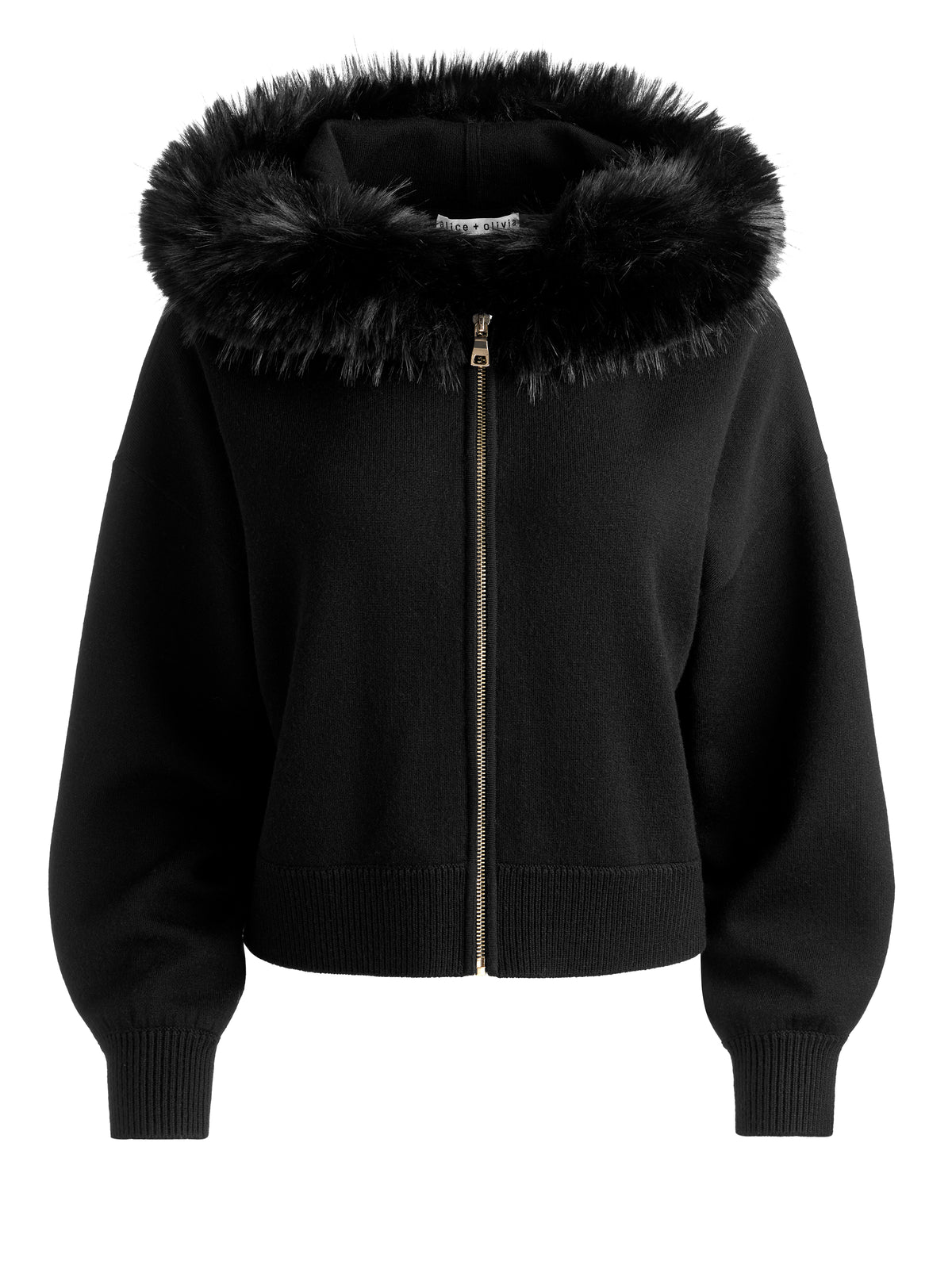 NADYA FAUX FUR TRIM CARDIGAN - BLACK