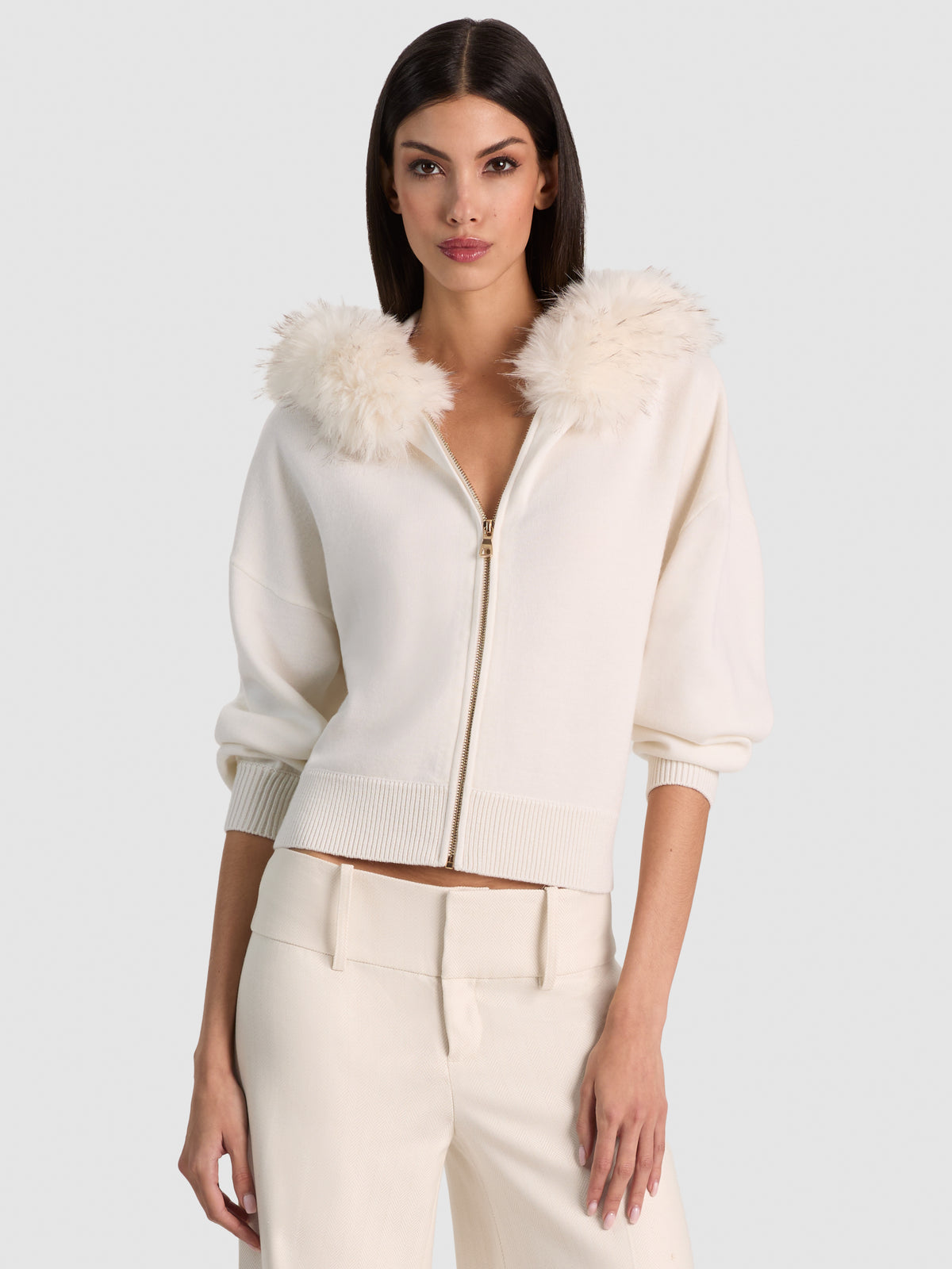 NADYA FAUX FUR TRIM CARDIGAN-SOFT WHITE-ALICE + OLIVIA