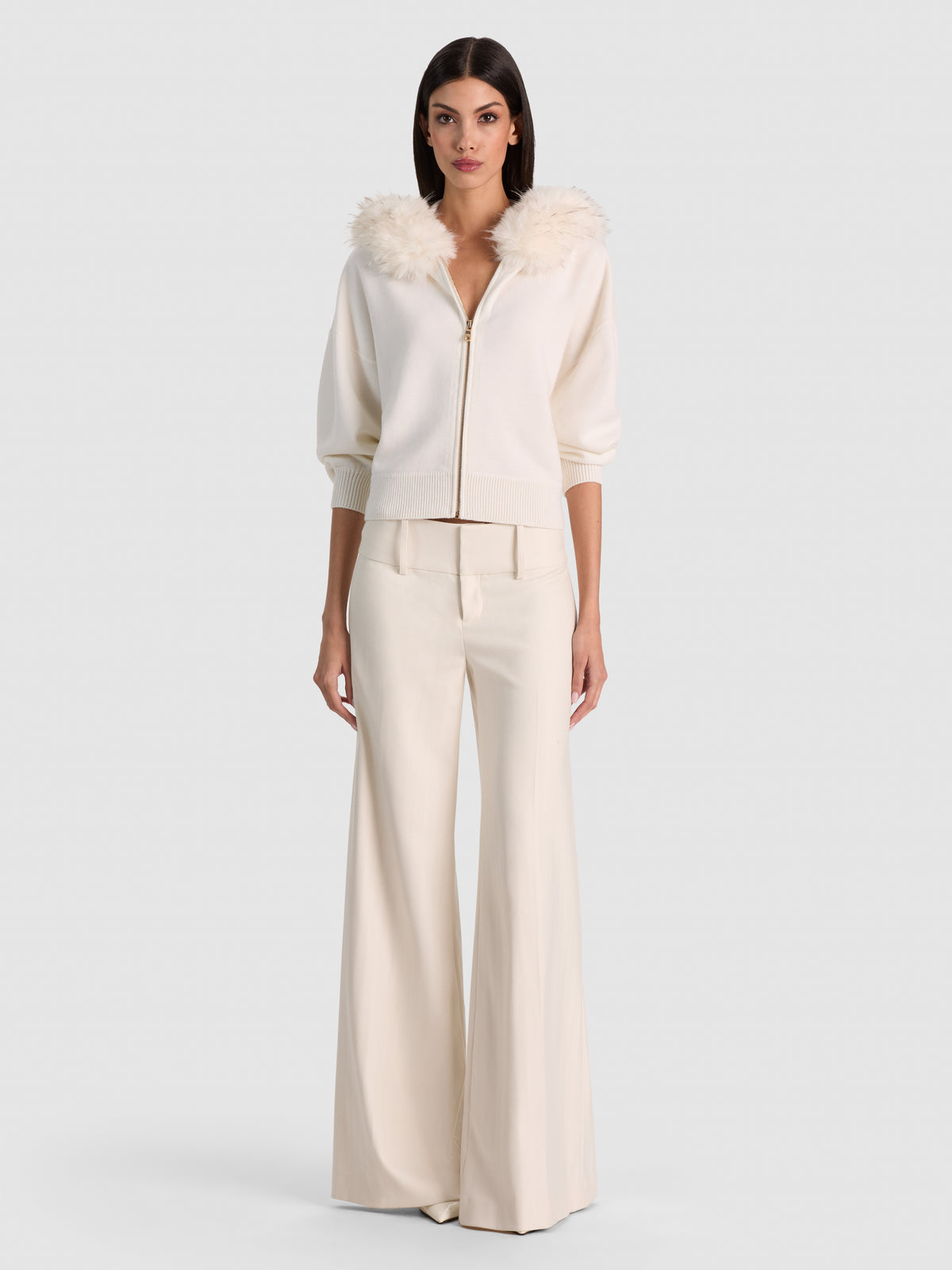 NADYA FAUX FUR TRIM CARDIGAN-SOFT WHITE-ALICE + OLIVIA