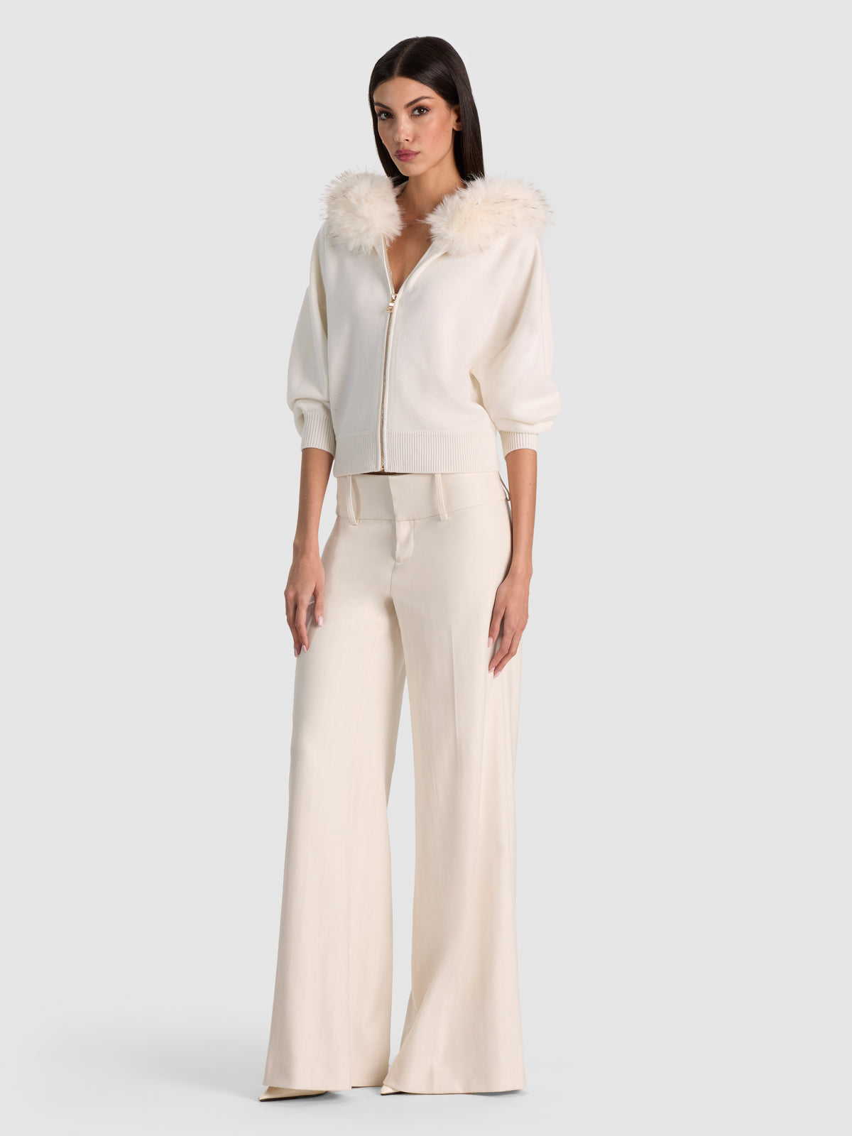 NADYA FAUX FUR TRIM CARDIGAN-SOFT WHITE-ALICE + OLIVIA
