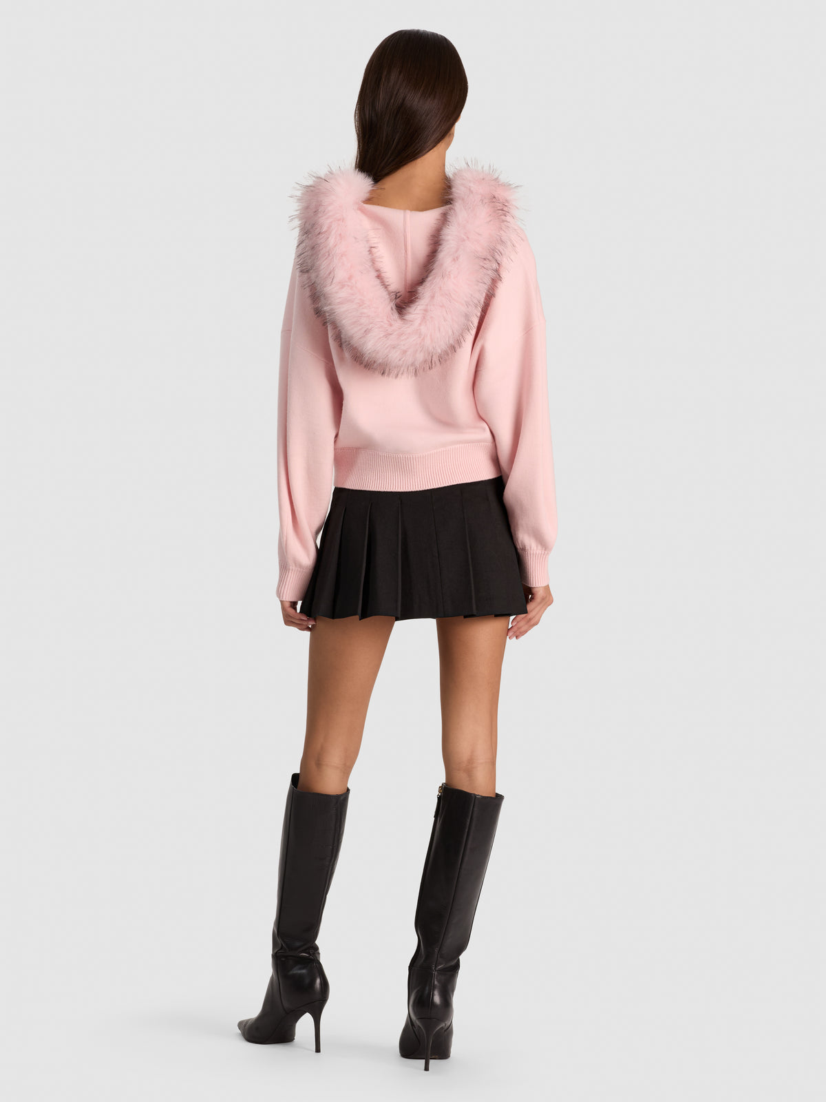 NADYA FAUX FUR TRIM CARDIGAN-BLUSH-ALICE + OLIVIA