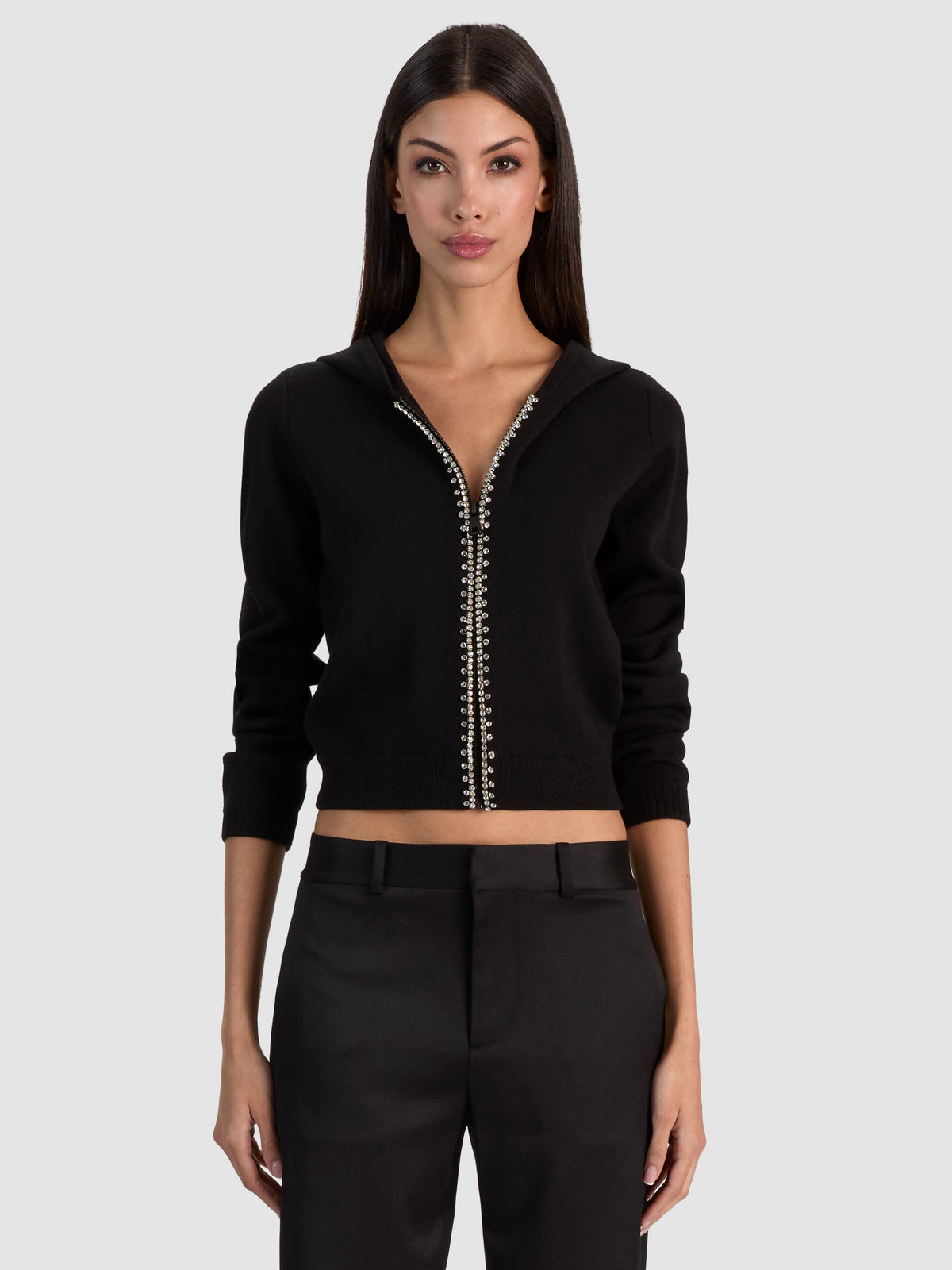 DOLLIE EMBELLISHED HOODIE-Black-ALICE + OLIVIA