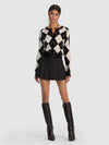 CAROLEE EMBELLISHED ARGYLE CARDIGAN-BLACK/SOFT WHITE-ALICE + OLIVIA