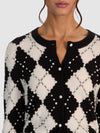 CAROLEE EMBELLISHED ARGYLE CARDIGAN-BLACK/SOFT WHITE-ALICE + OLIVIA