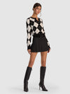 CAROLEE EMBELLISHED ARGYLE CARDIGAN-BLACK/SOFT WHITE-ALICE + OLIVIA