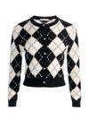 CAROLEE EMBELLISHED ARGYLE CARDIGAN-BLACK/SOFT WHITE-ALICE + OLIVIA