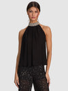 MARIS EMBELLISHED COLLAR TOP-Black-ALICE + OLIVIA