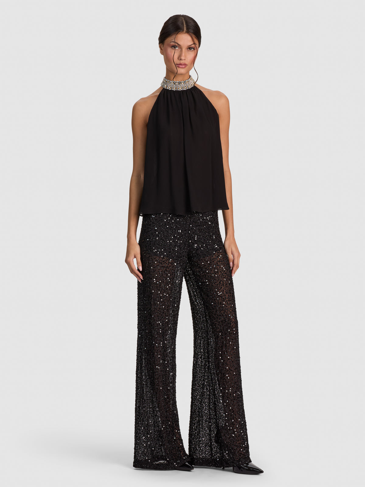 MARIS EMBELLISHED COLLAR TOP-Black-ALICE + OLIVIA