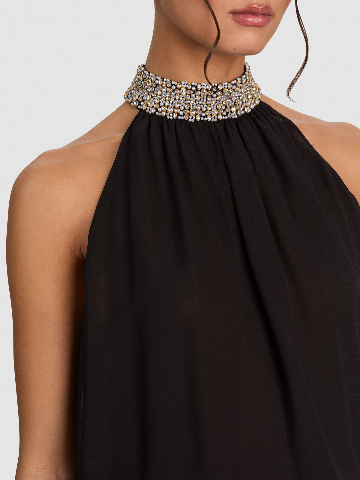 MARIS EMBELLISHED COLLAR TOP-Black-ALICE + OLIVIA