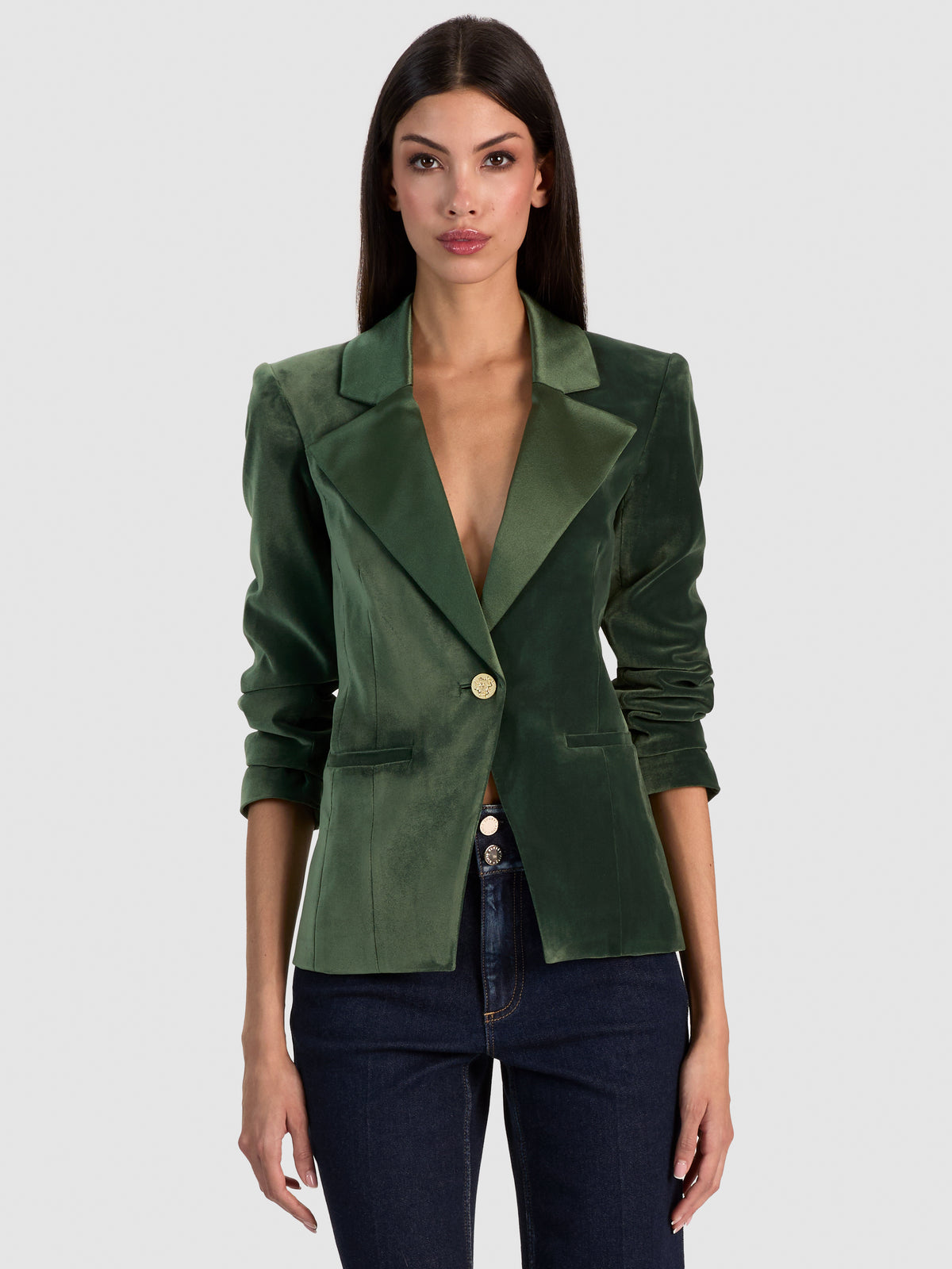 SABLE FITTED BLAZER-DARK FERN-ALICE + OLIVIA