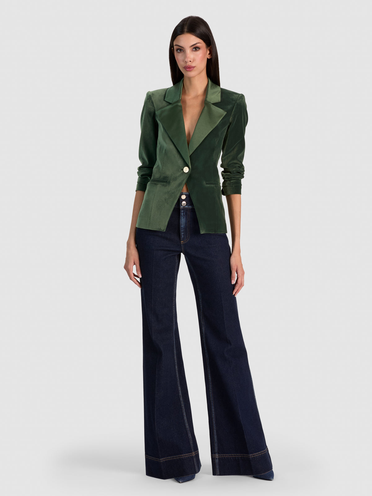 SABLE FITTED BLAZER-DARK FERN-ALICE + OLIVIA