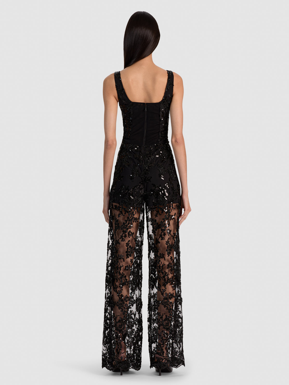 ISABELLA EMBELLISHED LACE JUMPSUIT-Black-ALICE + OLIVIA