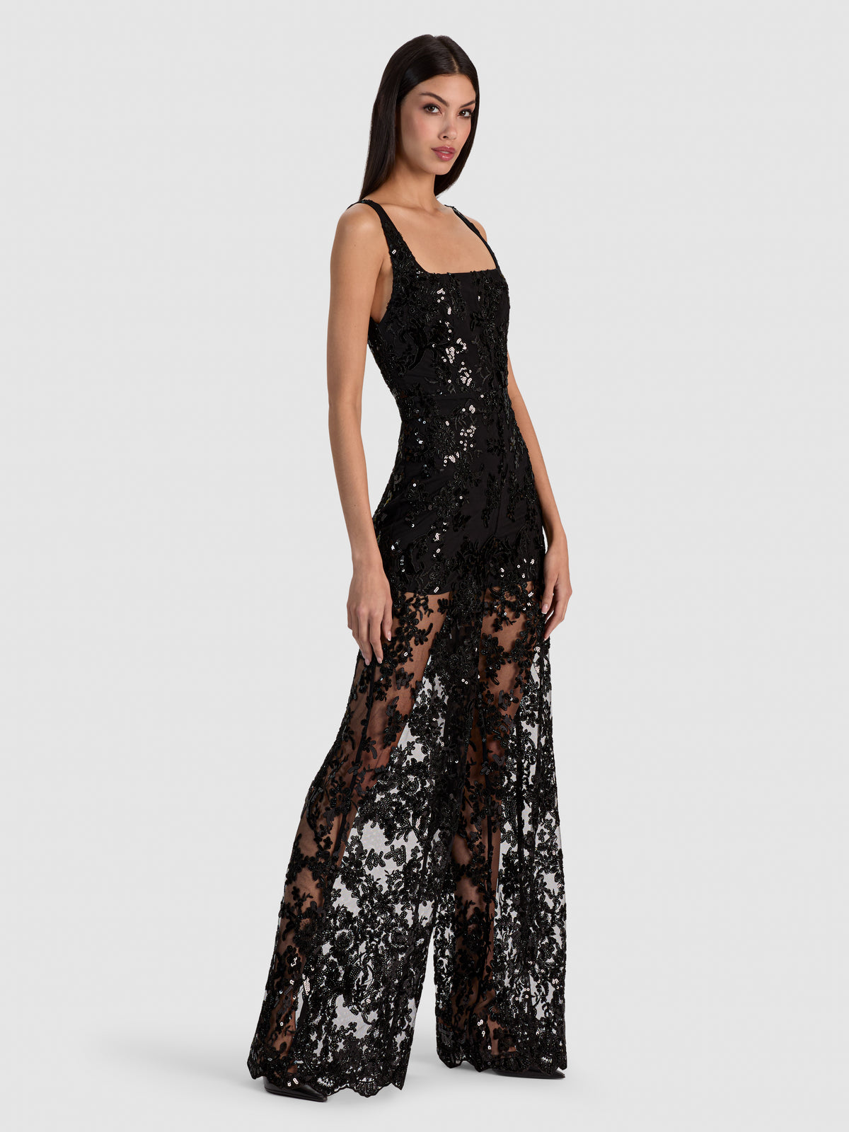 ISABELLA EMBELLISHED LACE JUMPSUIT-Black-ALICE + OLIVIA