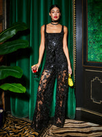 ISABELLA EMBELLISHED LACE JUMPSUIT - BLACK