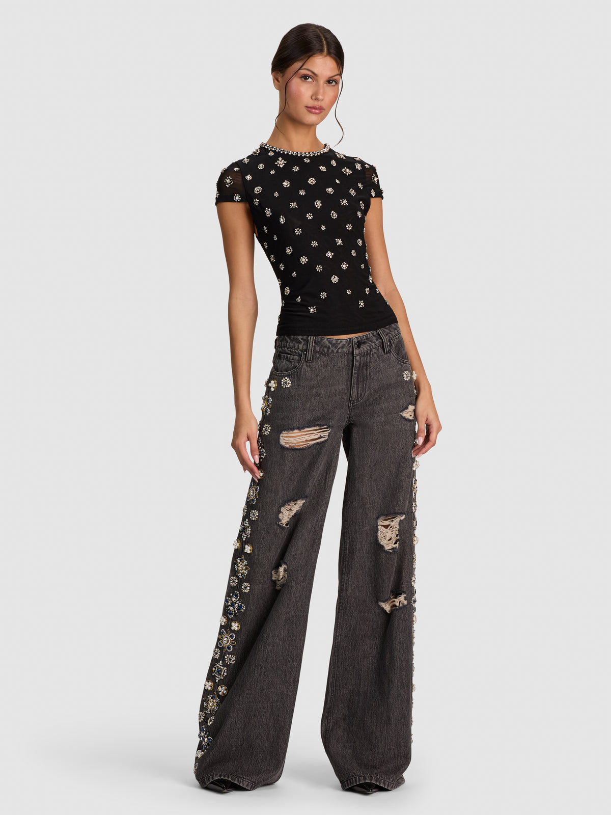 TESS EMBELLISHED TEE-BLACK/CLEAR CRYSTAL-ALICE + OLIVIA