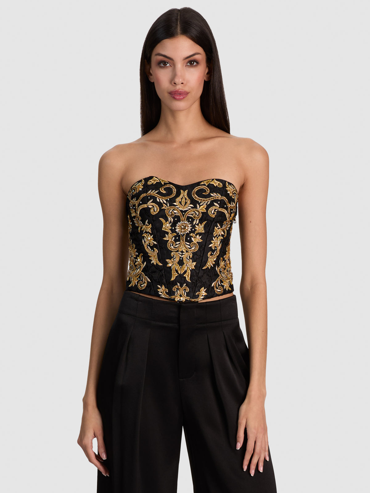 ALECIA EMBELLISHED TOP-BLACK/GOLD-ALICE + OLIVIA