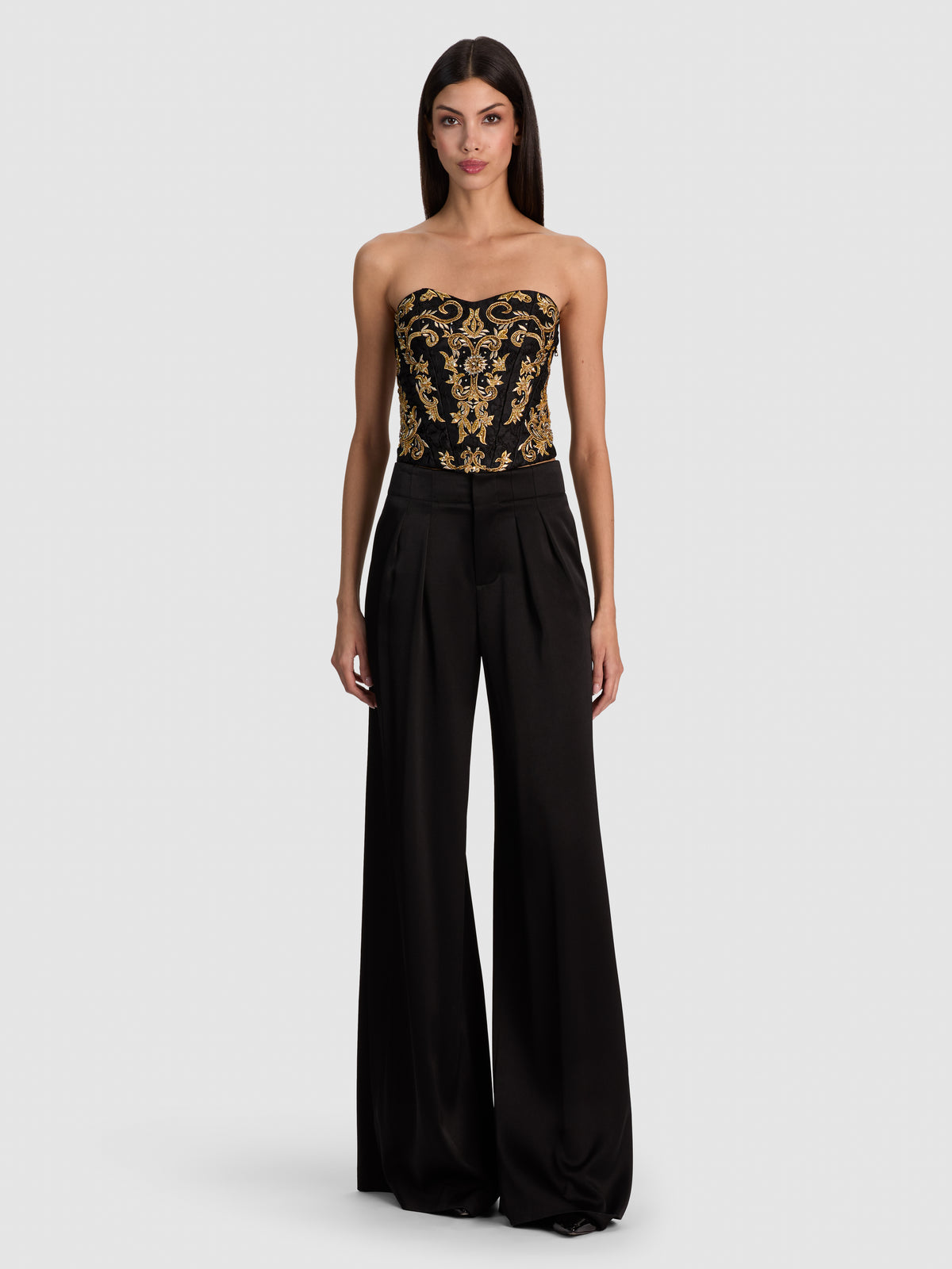 ALECIA EMBELLISHED TOP-BLACK/GOLD-ALICE + OLIVIA
