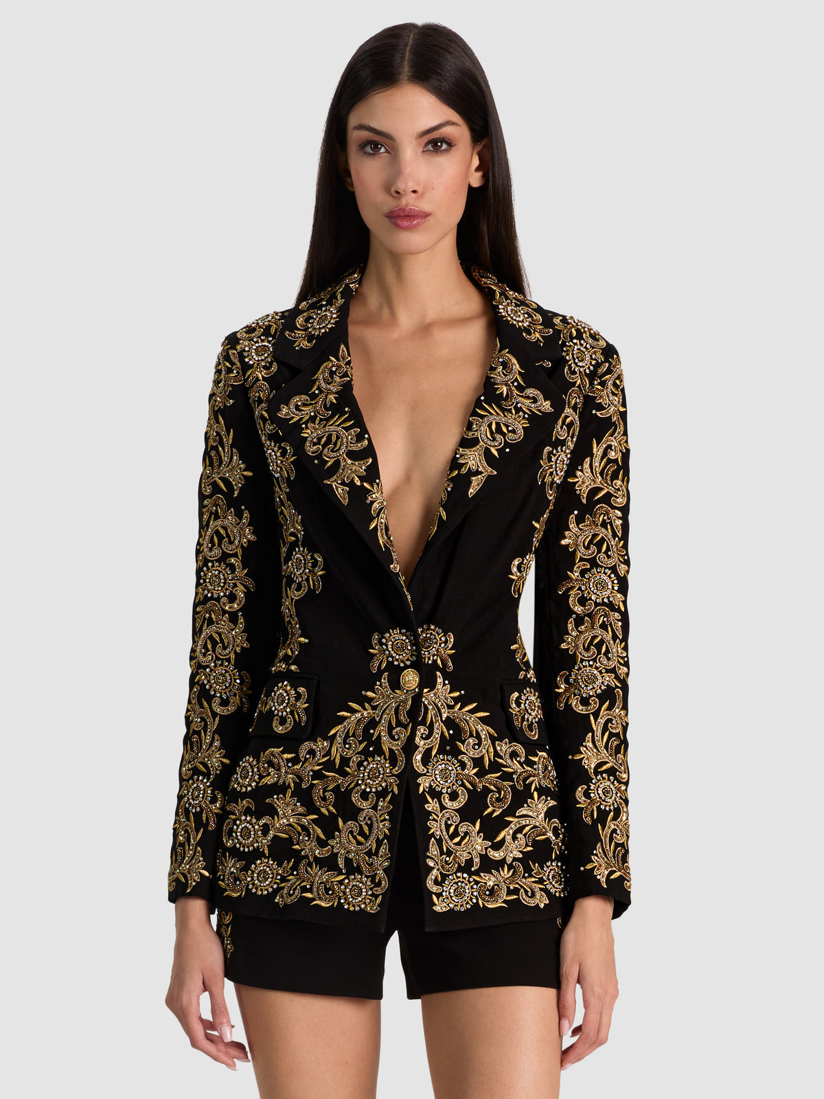 IVAN EMBELLISHED BLAZER-BLACK/GOLD-ALICE + OLIVIA