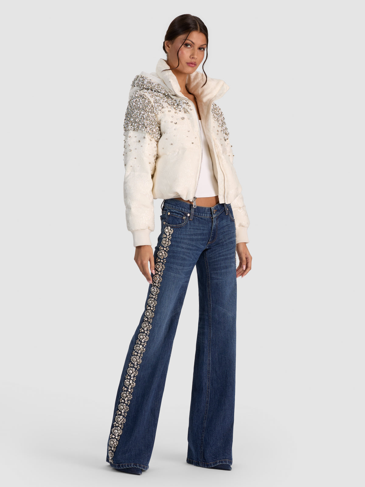 ROBENA EMBELL CROPPED PUFFER-OFF WHITE/CLEAR CRYSTAL-ALICE + OLIVIA