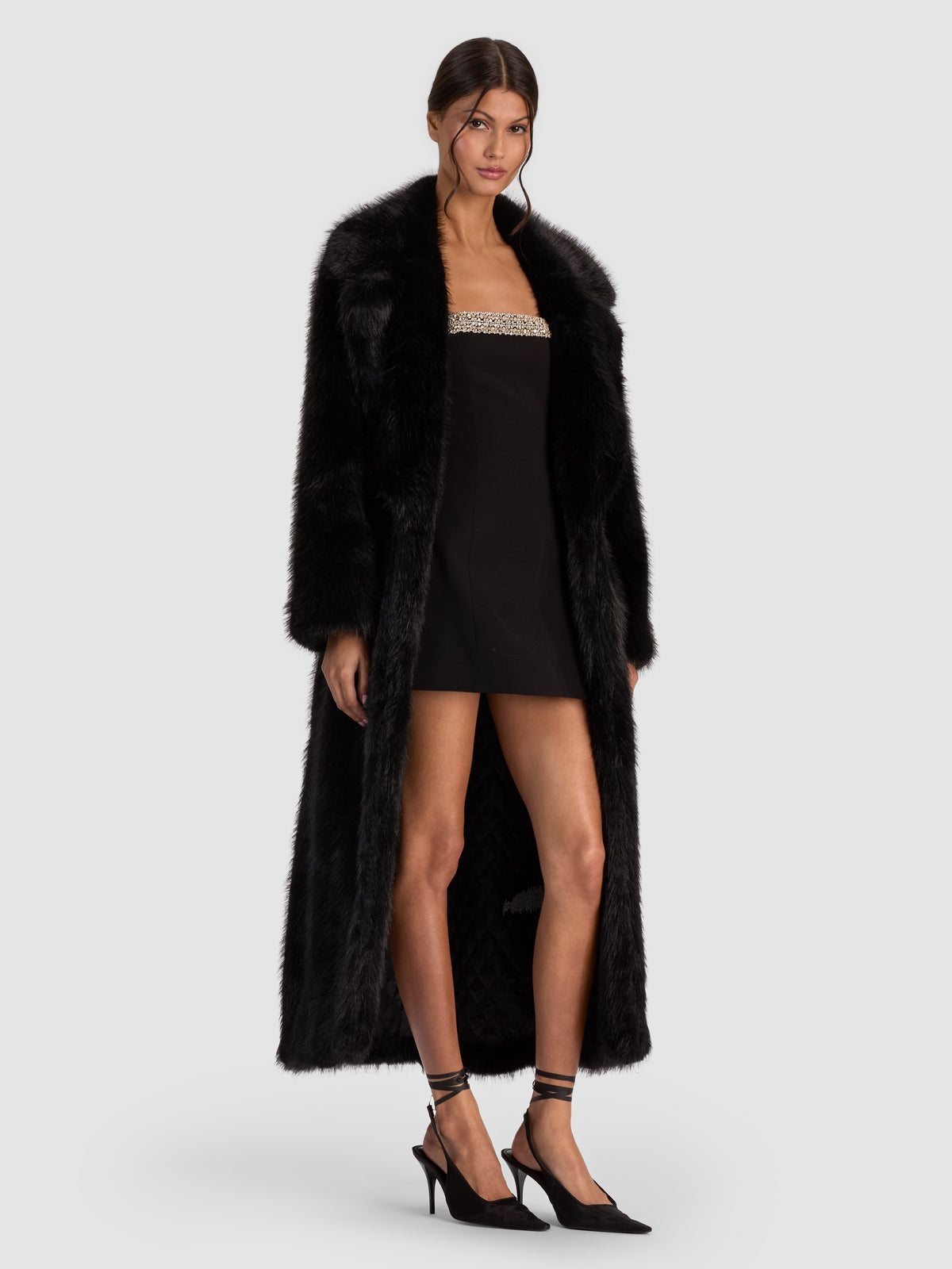 MARVIN FAUX FUR LONG COAT-Black-ALICE + OLIVIA
