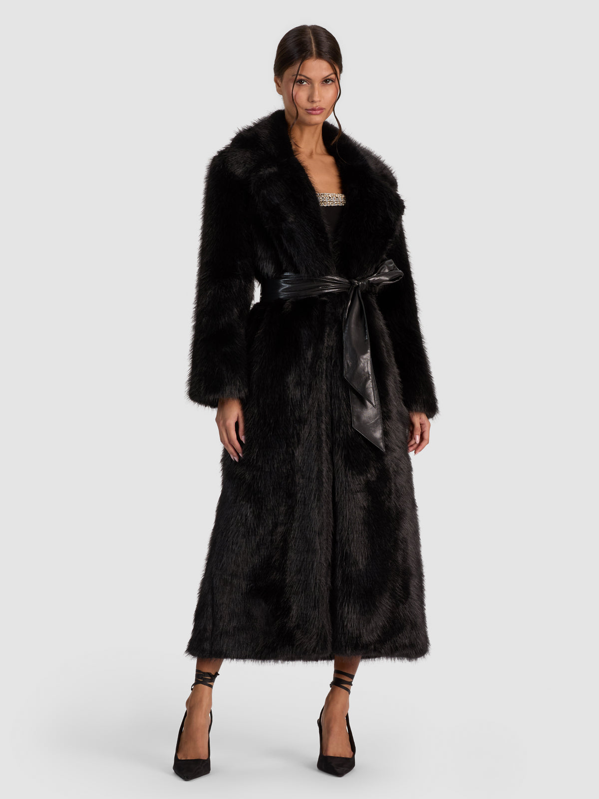MARVIN FAUX FUR LONG COAT-Black-ALICE + OLIVIA