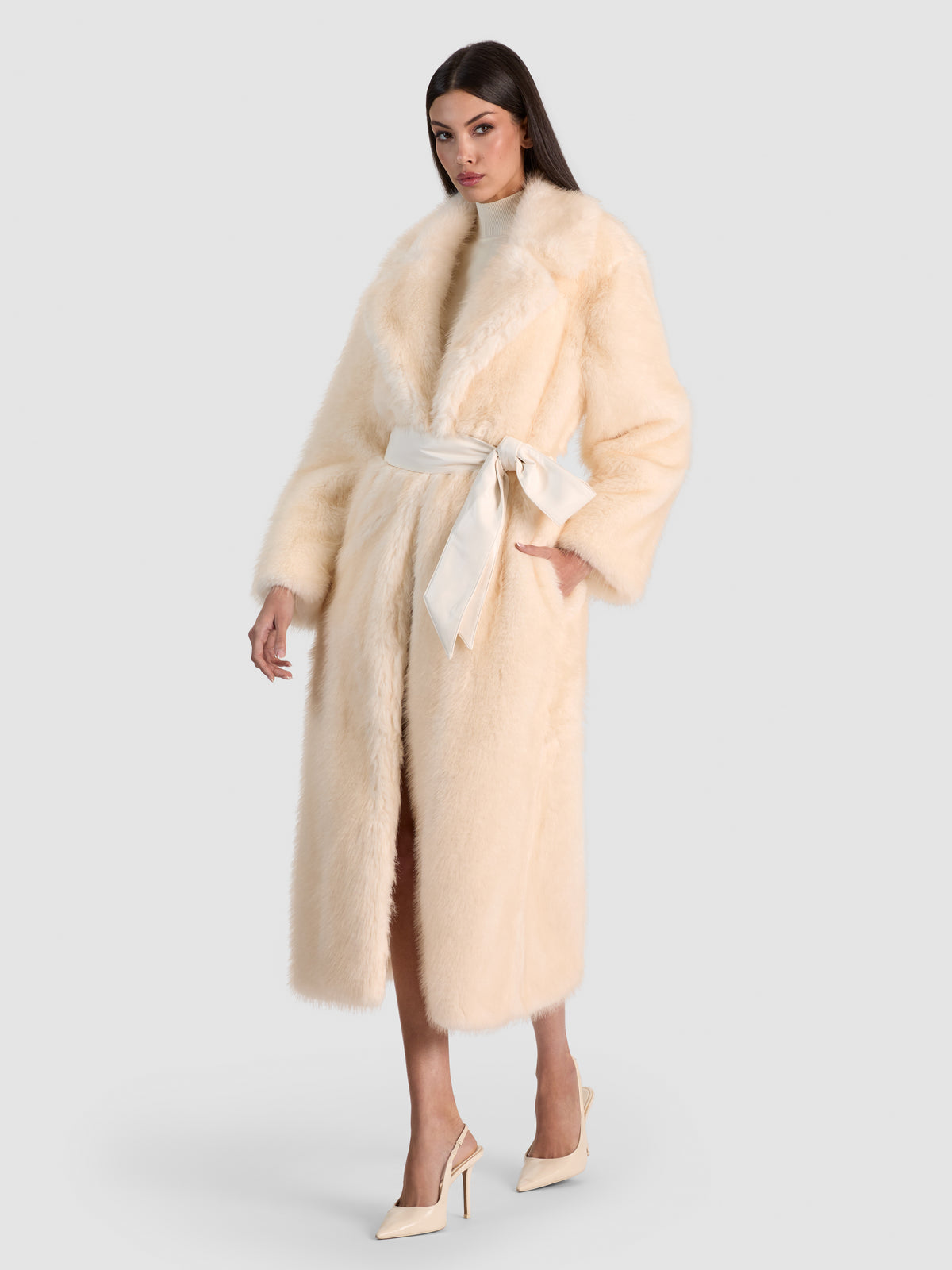 MARVIN FAUX FUR LONG COAT-OFF WHITE-ALICE + OLIVIA