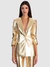 BURNS VEGAN LEATHER BLAZER-GOLD-ALICE + OLIVIA