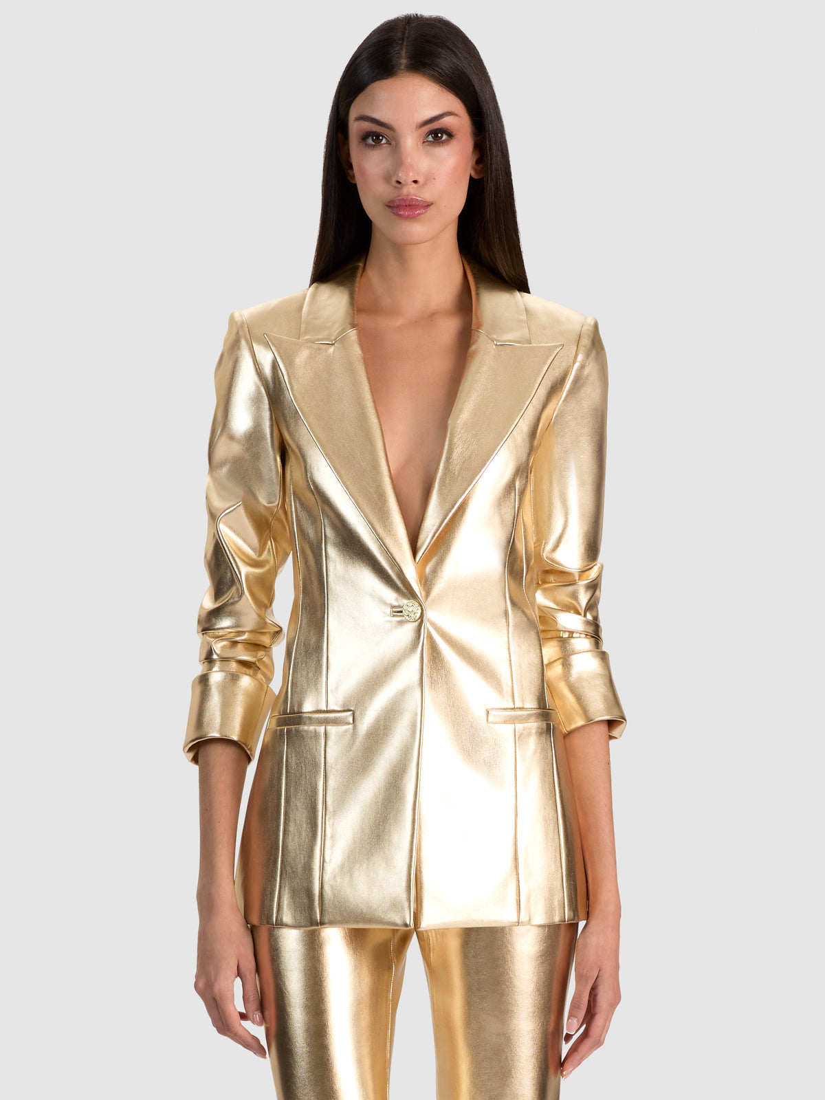 BURNS VEGAN LEATHER BLAZER-GOLD-ALICE + OLIVIA