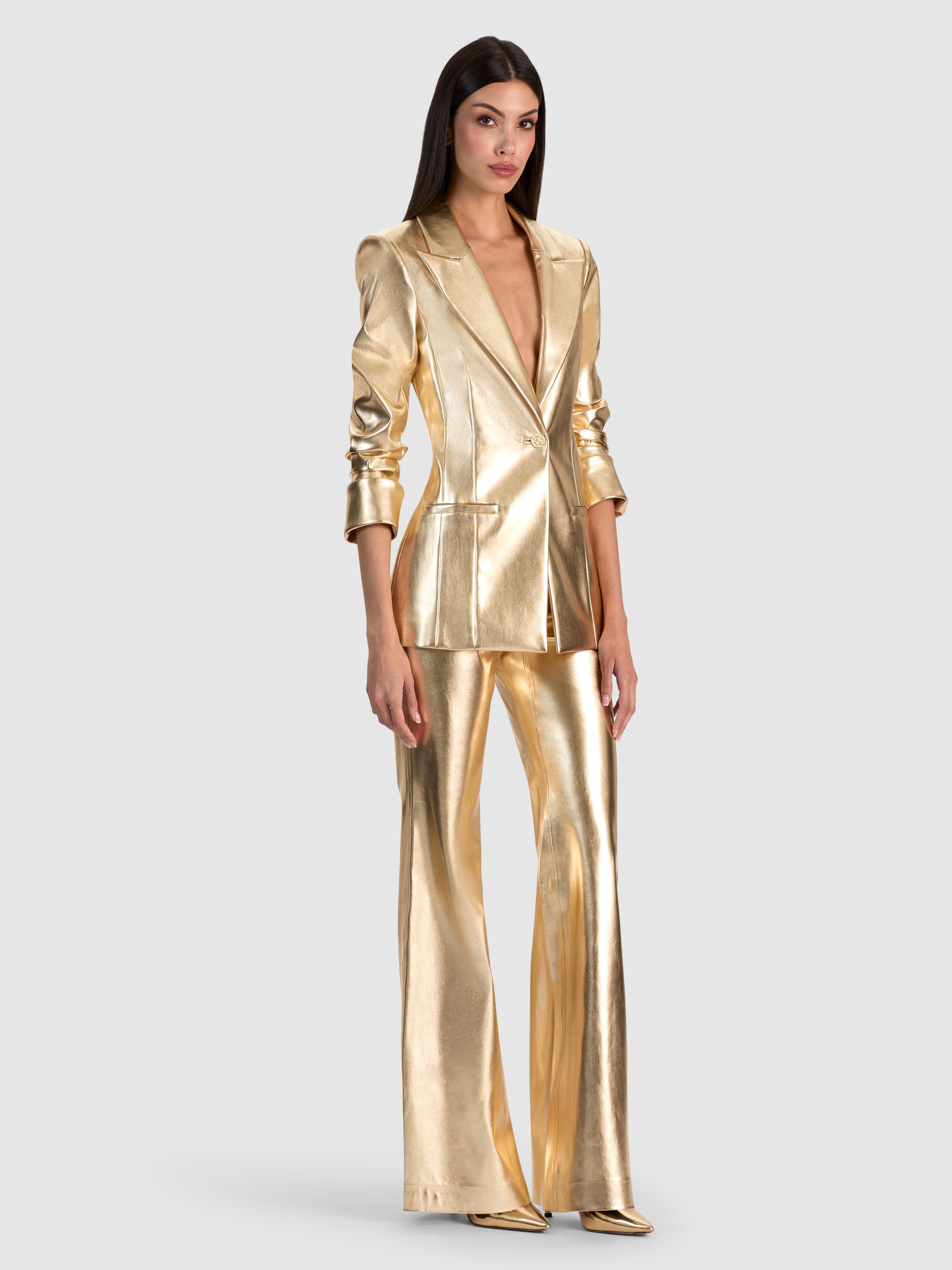 BURNS VEGAN LEATHER BLAZER - GOLD in Featured Color | ALICE + OLIVIA
