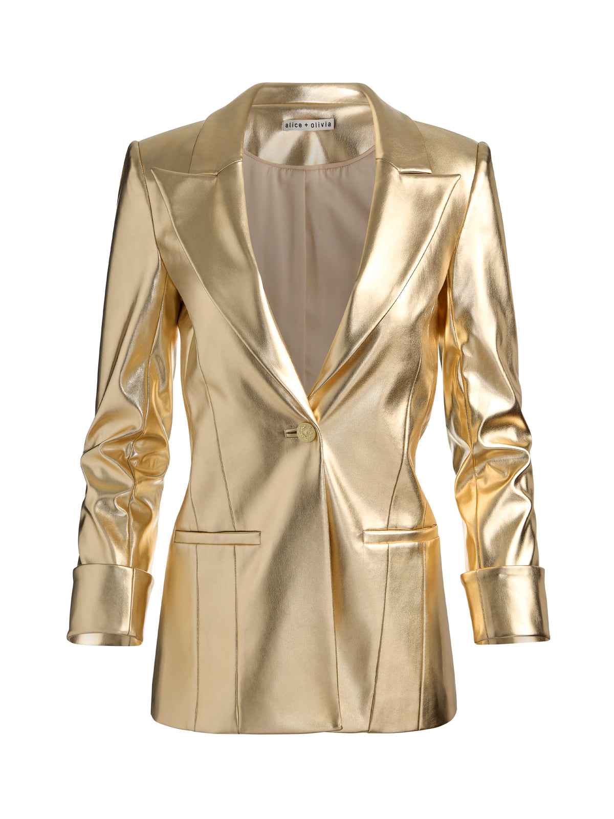 BURNS VEGAN LEATHER BLAZER-GOLD-ALICE + OLIVIA