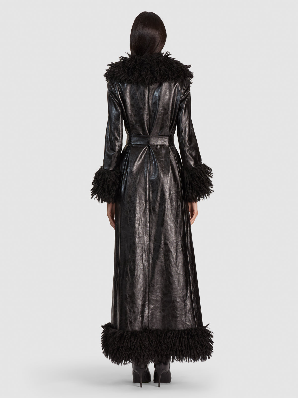 POLINA VEGAN LEATHER FAUX FUR COAT-Black-ALICE + OLIVIA