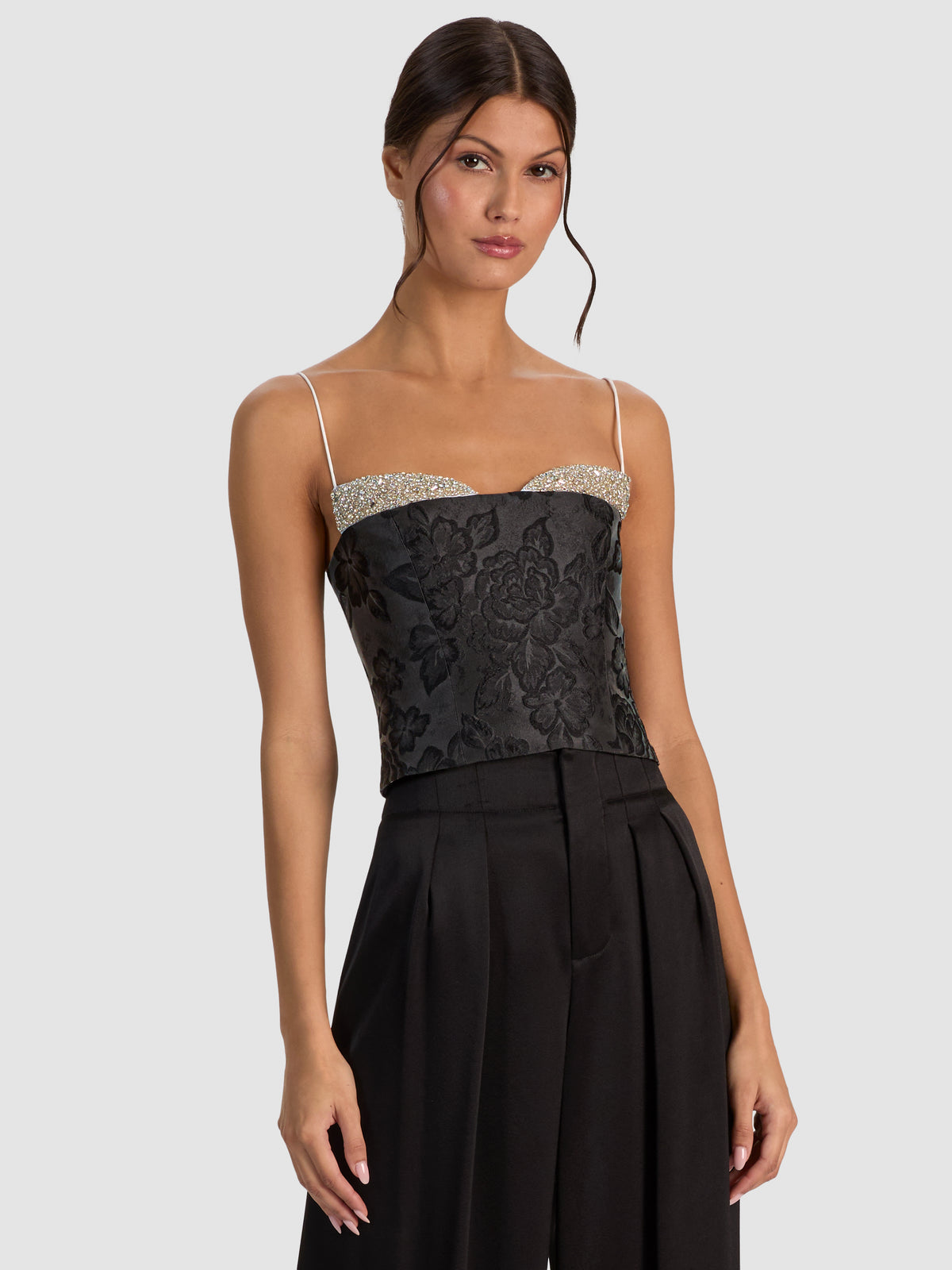 HALLIE EMBELLISHED TOP-BLACK/OFF WHITE-ALICE + OLIVIA