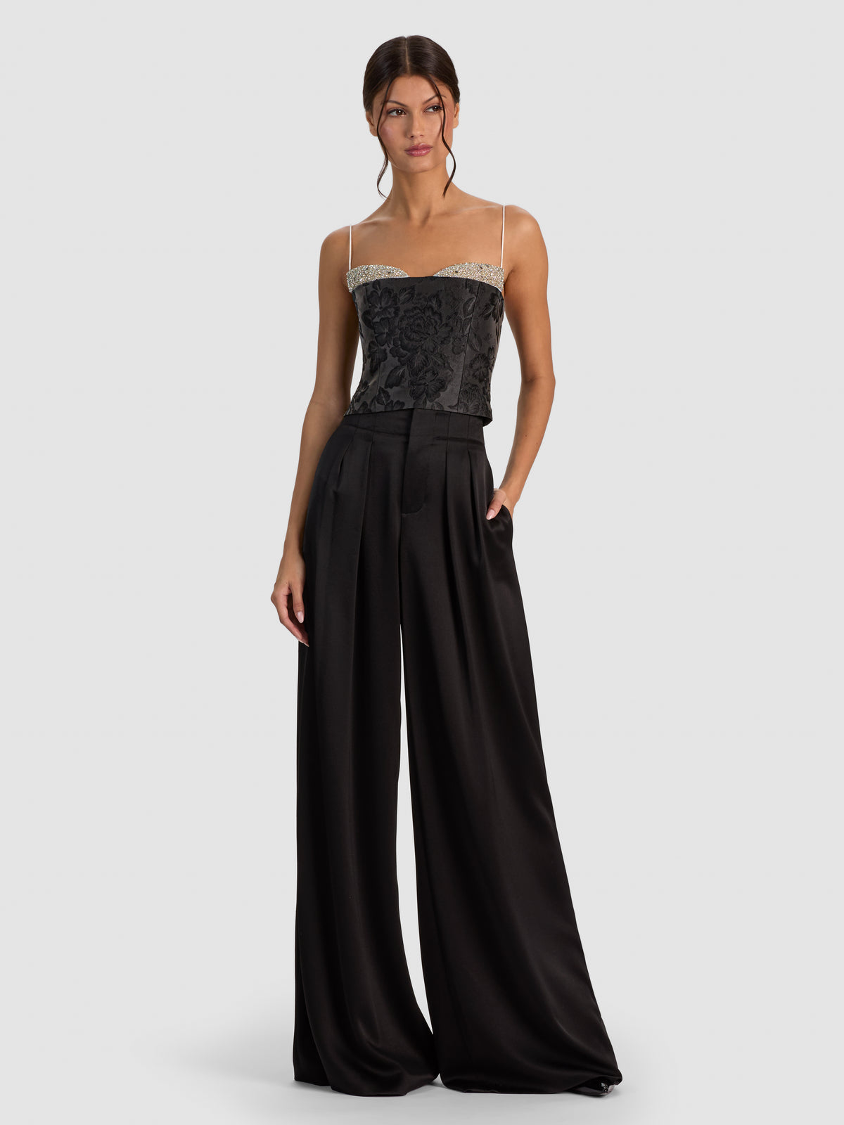 HALLIE EMBELLISHED TOP-BLACK/OFF WHITE-ALICE + OLIVIA
