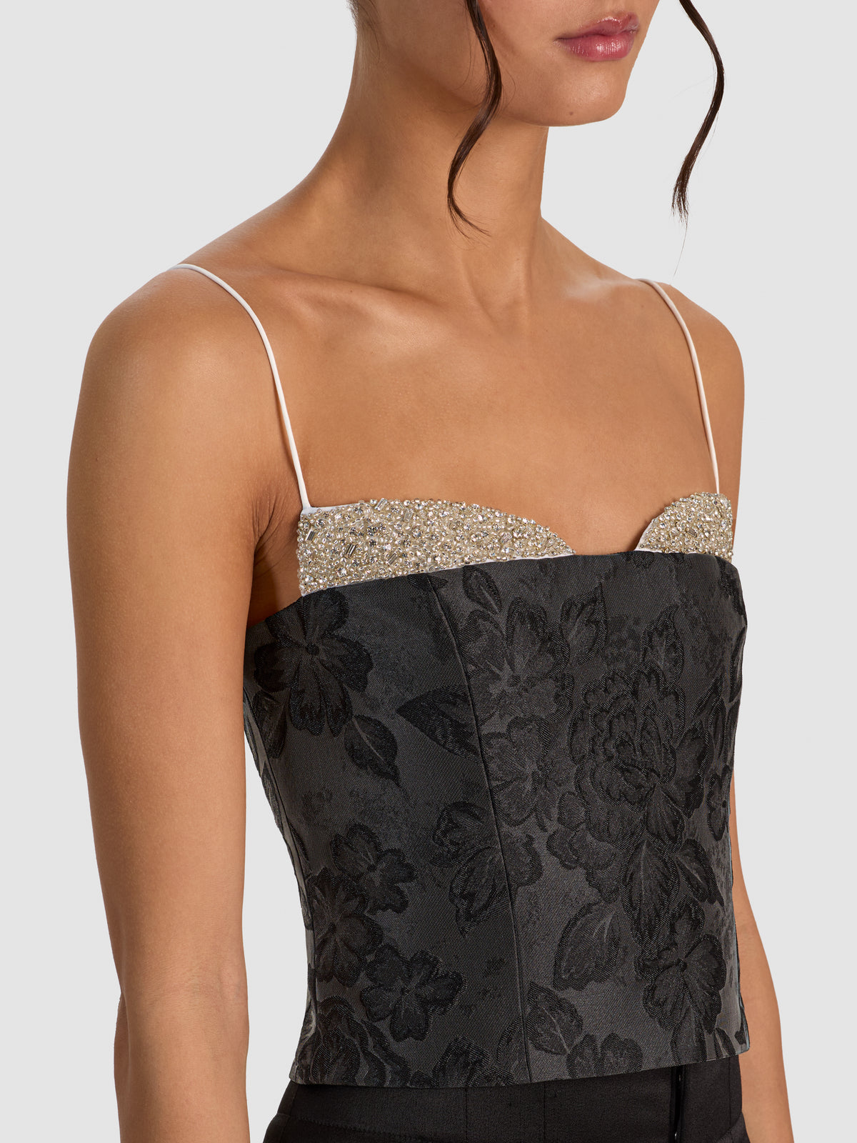 HALLIE EMBELLISHED TOP-BLACK/OFF WHITE-ALICE + OLIVIA