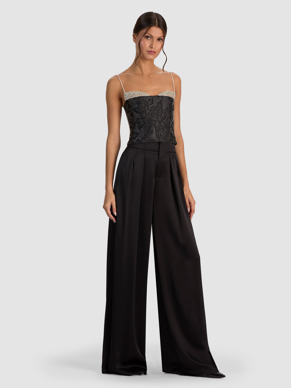 HALLIE EMBELLISHED TOP-BLACK/OFF WHITE-ALICE + OLIVIA