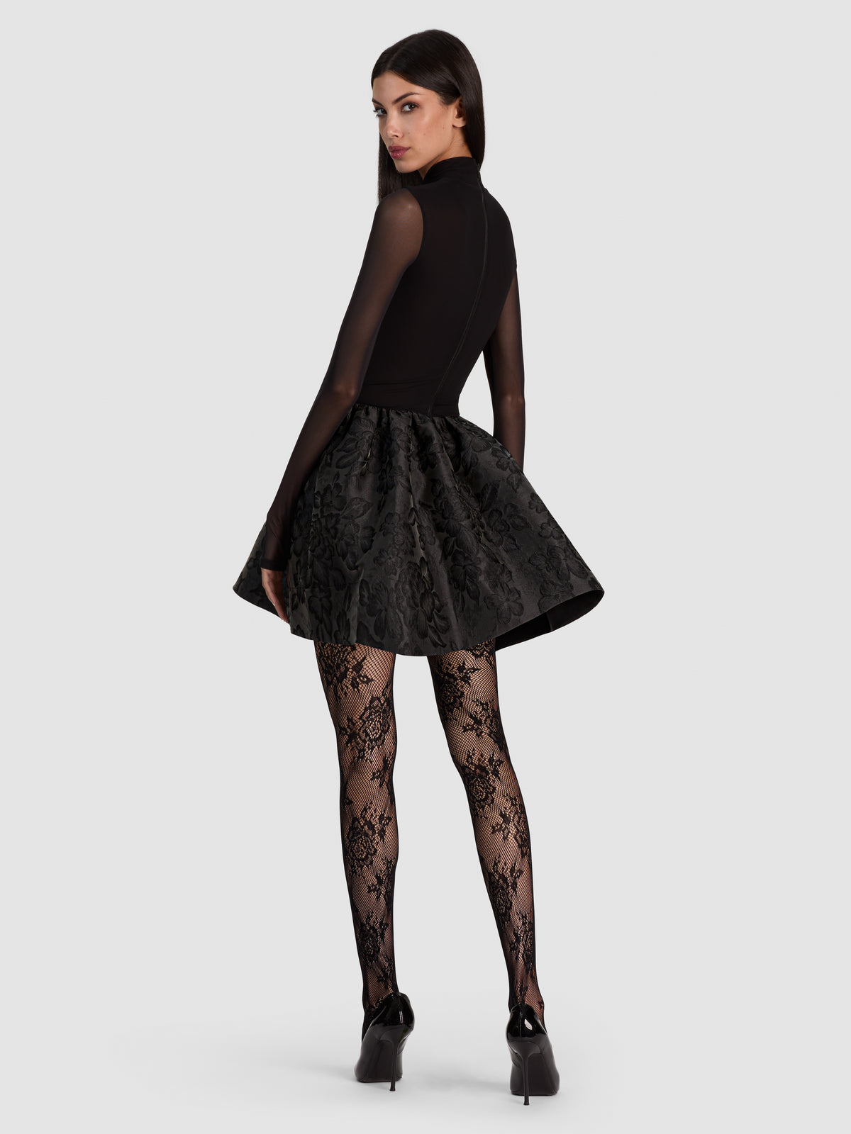 CHARA FLARED MINI DRESS-Black-ALICE + OLIVIA