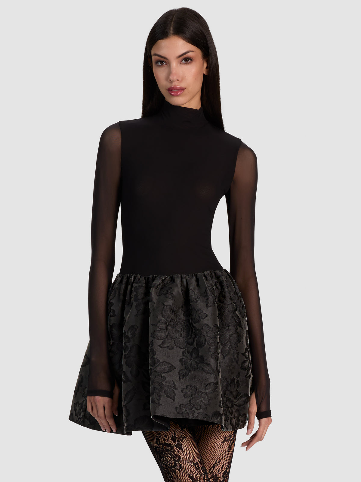 CHARA FLARED MINI DRESS-Black-ALICE + OLIVIA