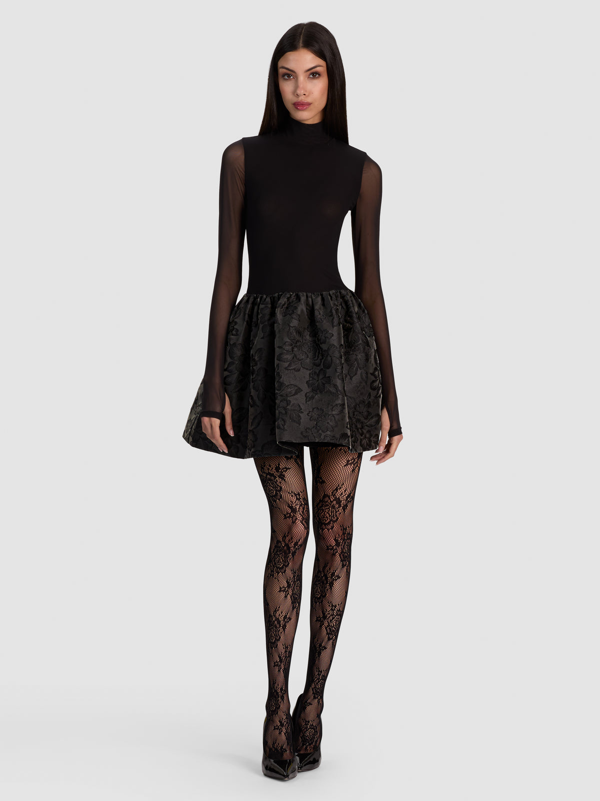 CHARA FLARED MINI DRESS-Black-ALICE + OLIVIA