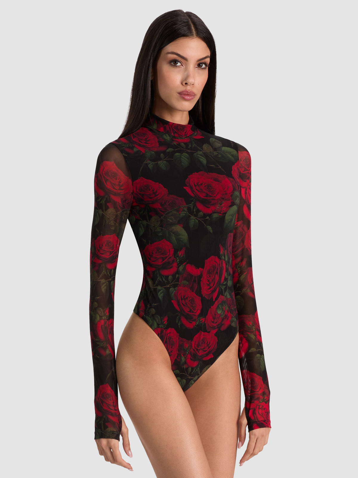 DELAINA TURTLENECK BODYSUIT-ROUGE ROMANCE BLACK SM-ALICE + OLIVIA
