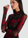 DELAINA TURTLENECK BODYSUIT-ROUGE ROMANCE BLACK SM-ALICE + OLIVIA