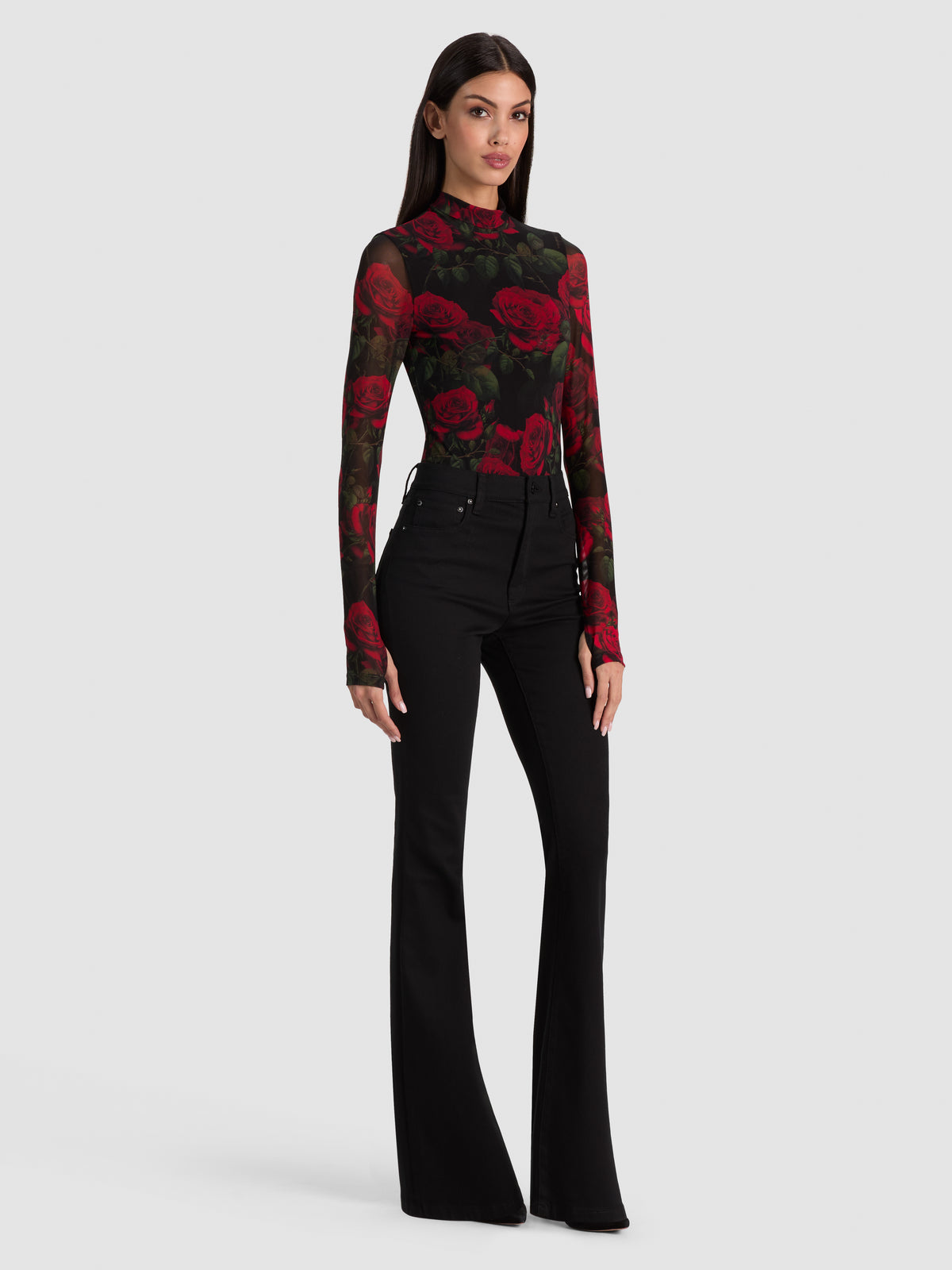 DELAINA TURTLENECK BODYSUIT-ROUGE ROMANCE BLACK SM-ALICE + OLIVIA