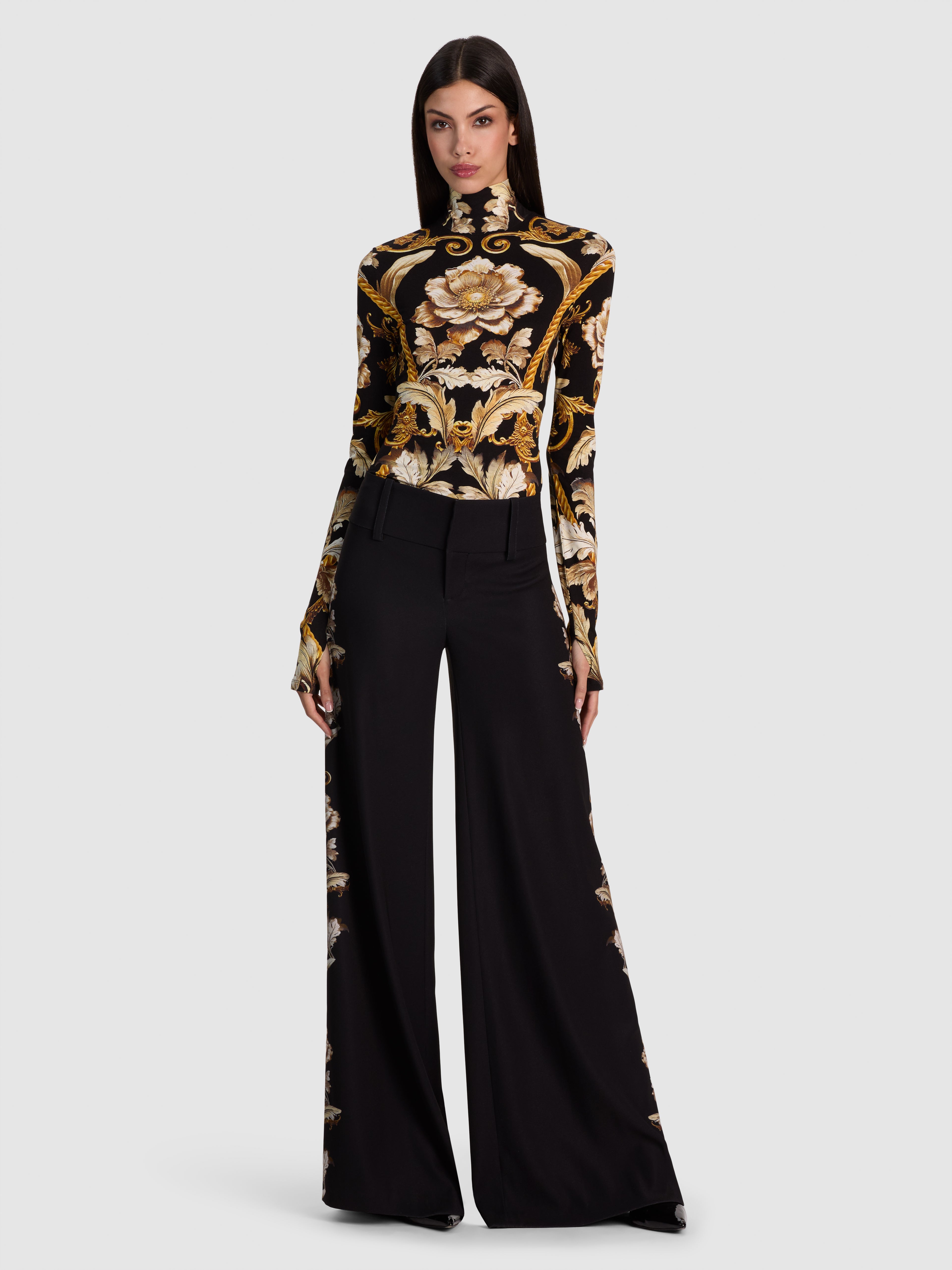 DELAINA TOP in NOIR ELEGANCE OFF WHITE | ALICE + OLIVIA