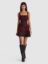 VERA FLARE MINI DRESS-ROUGE ROMANCE BLACK-ALICE + OLIVIA