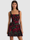 VERA FLARE MINI DRESS-ROUGE ROMANCE BLACK-ALICE + OLIVIA