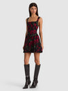 VERA FLARE MINI DRESS-ROUGE ROMANCE BLACK-ALICE + OLIVIA