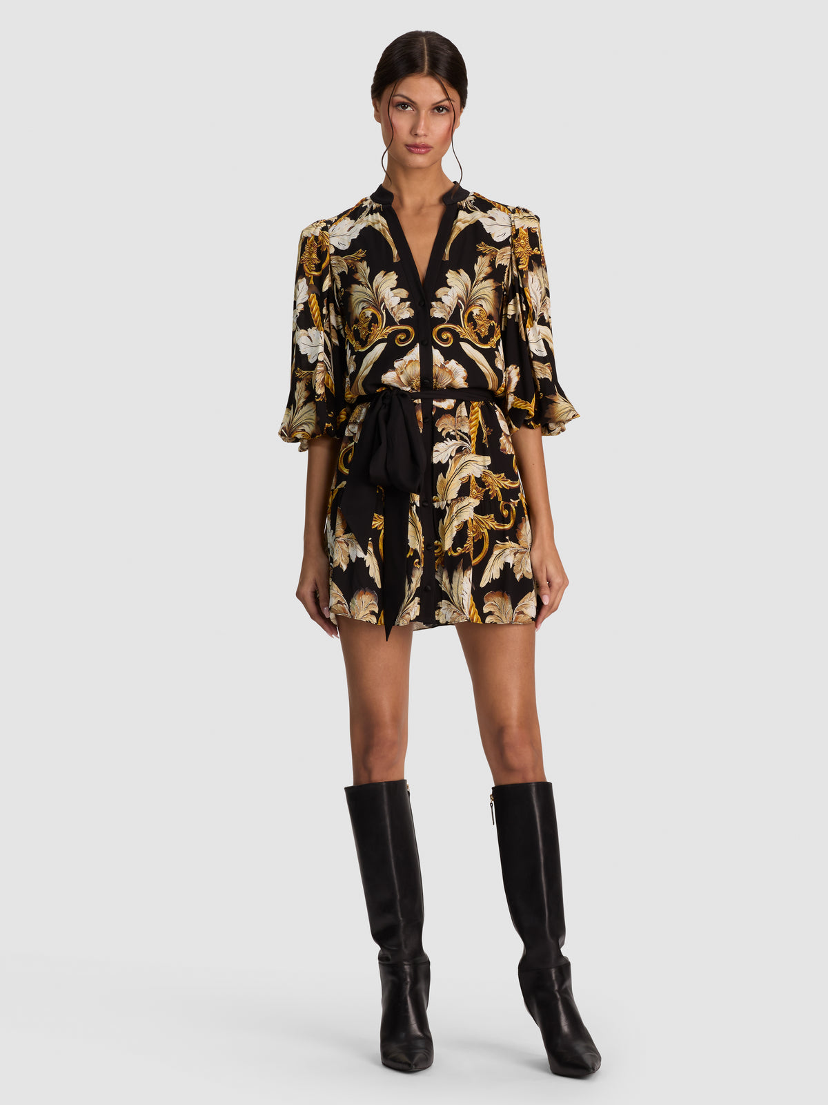 ANTONETTE MINI SHIRTDRESS-NOIR ELEGANCE OFF WHITE-ALICE + OLIVIA